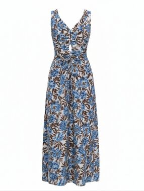 Madewell Blue Floral V-Neck Midi Dress Size 10 NWT -  Cotton Poplin